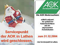 AOK-Servicepunkt schließt zum 31.12.04