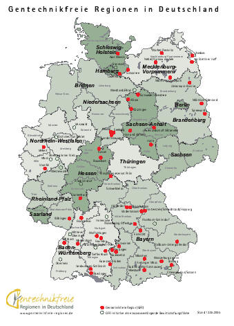 Karte mit den Gentechnikfreien Regionen in Deutschland
