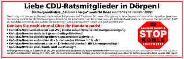 Anzeige der Bürgerinitiative Saubere Energie