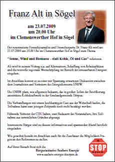 Flyer zur veranstaltung mit Franz Alt