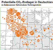 Karte der Standorte von CO2-Endlagern