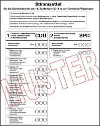 Wahlzettel für die Gemeinderatswahl Wippingen