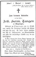 Totenzettel Johann Tangen aus dem Jahr 1897