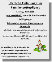 Einladung zur Familienmesse und in die Bücherei