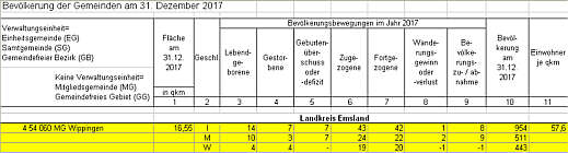 Einwohnerstatistik Wippingen Dezember 2017