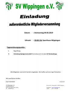 Flyer des SV Wippingen mit Einladung zur außerordentlichen Mitgliederversammlung