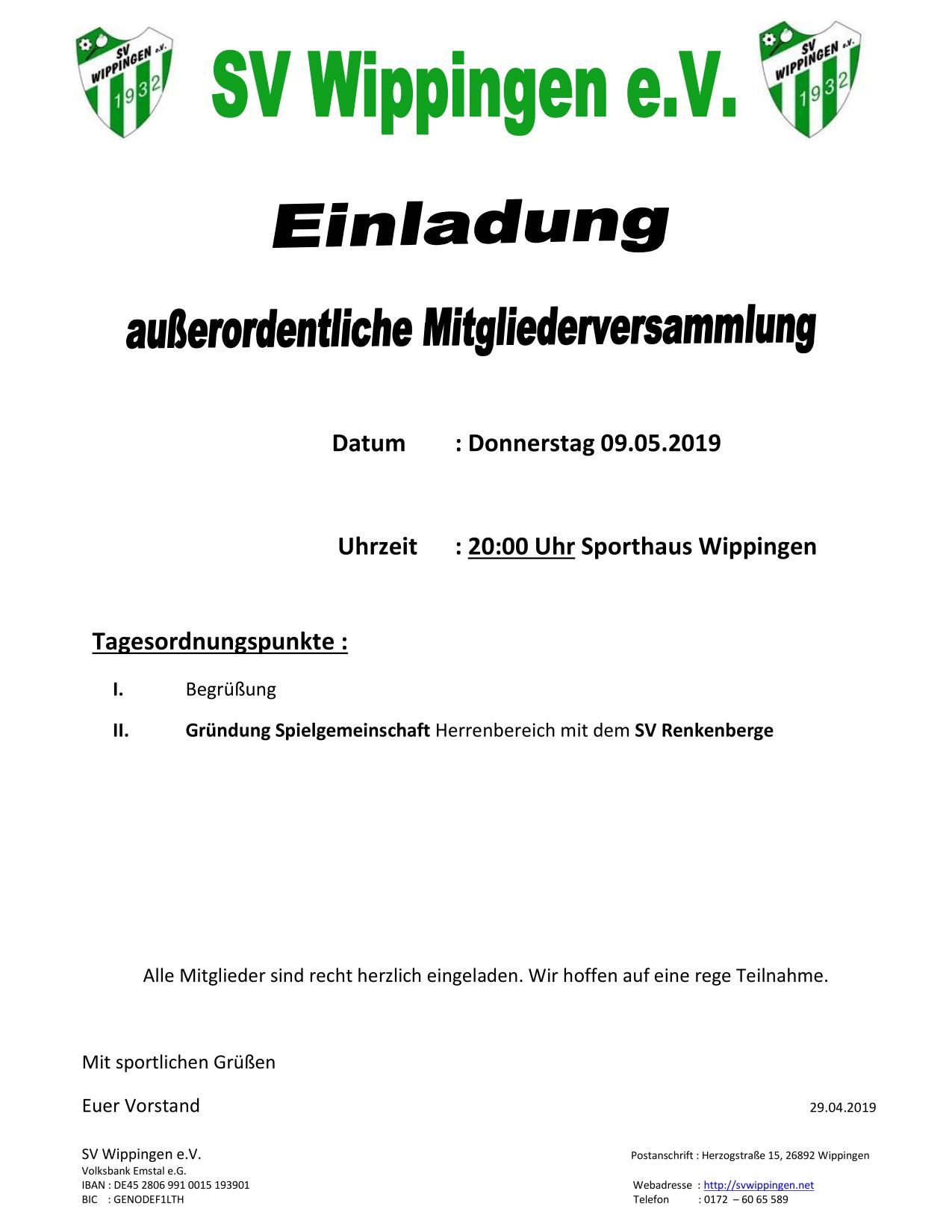 Ausserordentliche Mitgliederversammlung Des Sportvereins Hallo Wippingen