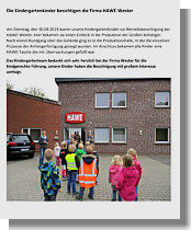 Kindergartenbericht über Besuch bei Firma HAWE-Wester 04/2019