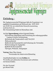 Einladung der Jagdgenossenschaft Wippingen 2019