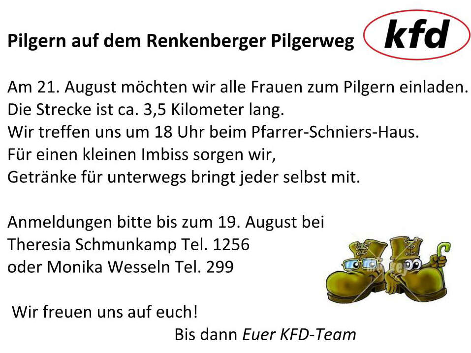 Flyer der KFD zum Pilgern am 21.08.2019