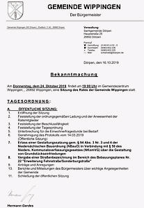 Einladung zur Gemeinderatssitzung am 24.10.2019