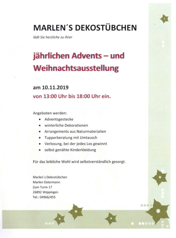 Flyer Adventsausstellung Marlen's Dekostübchen