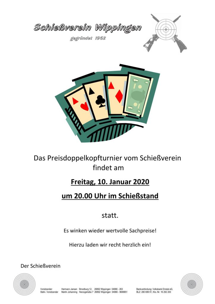 Flyer zum Preisdoppelkopfturnier am 10.01.2020 