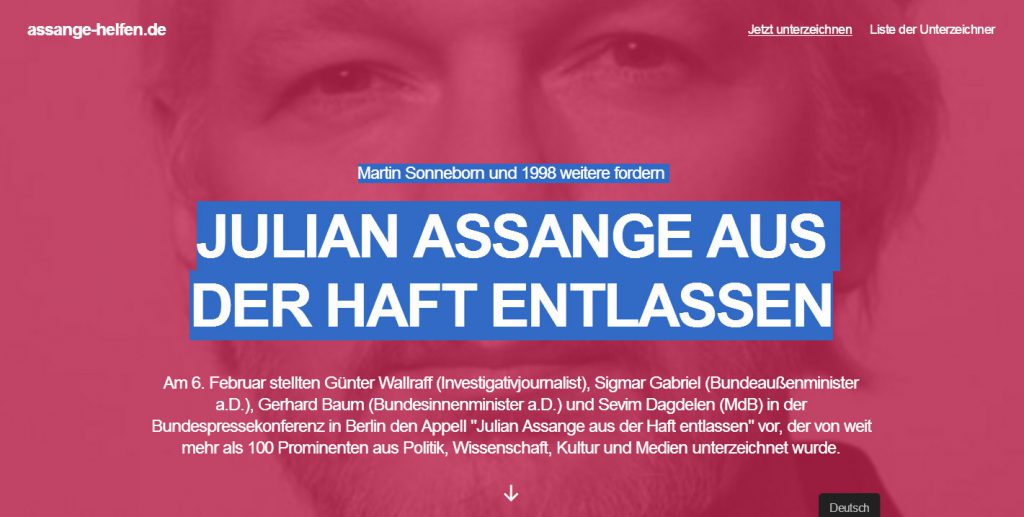 Screenshot von "Assange-helfen.de"