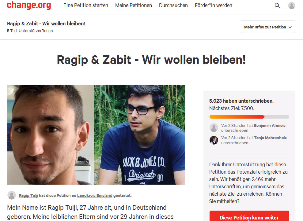 Online-Petition für Ragip und Zabit Tulji 