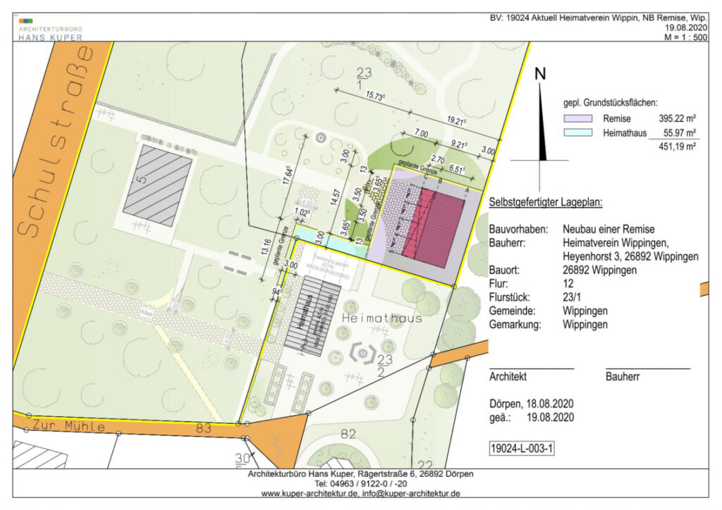 Lageplan der Remise im Pfarrgarten 08/2020