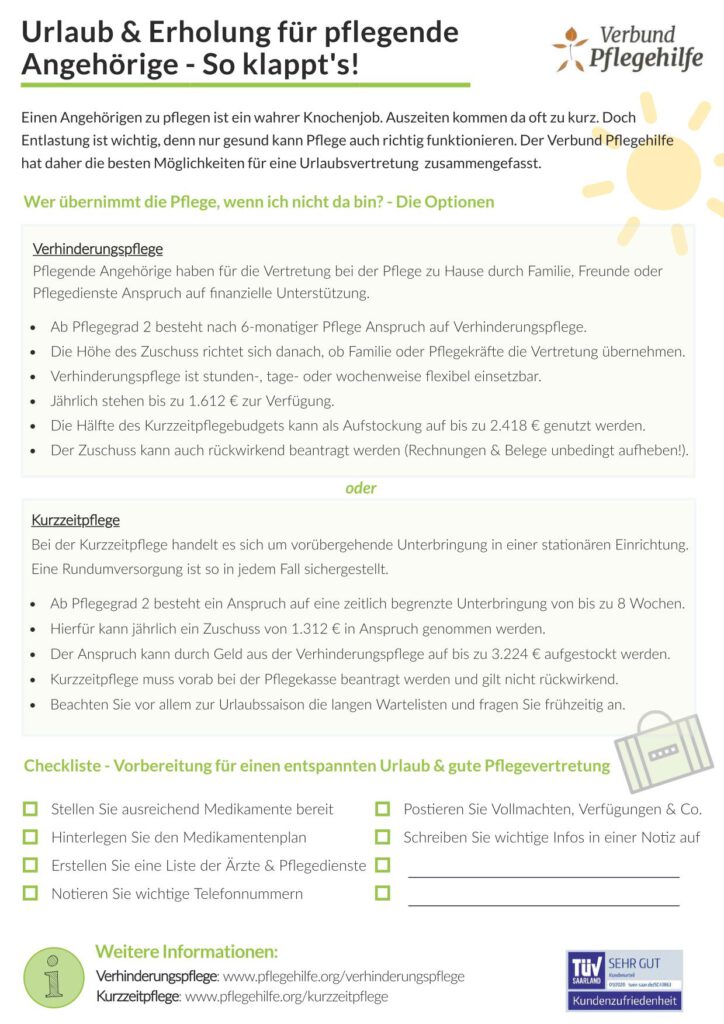 Flyer Verbunf Pflegehilfe über Kurzzeitpflege und Verhinderungspflege