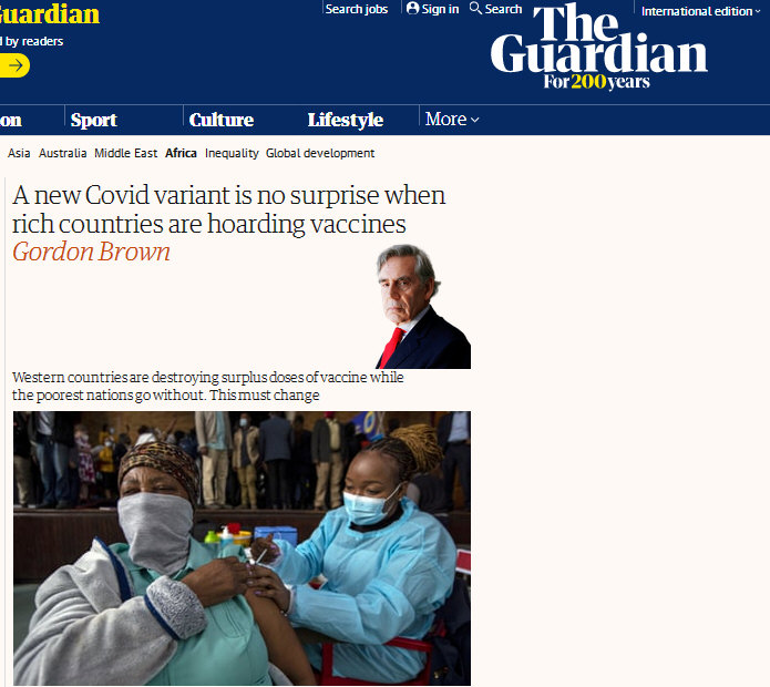 The Guardian 26.11.2021, Artikel von Gordon Brown