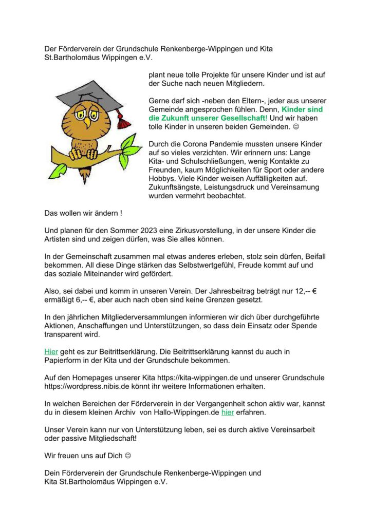 Flyer des Fördervereins der Grundschule und der Kita