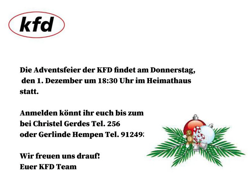 Einladung Adventsfeier KFD 2022