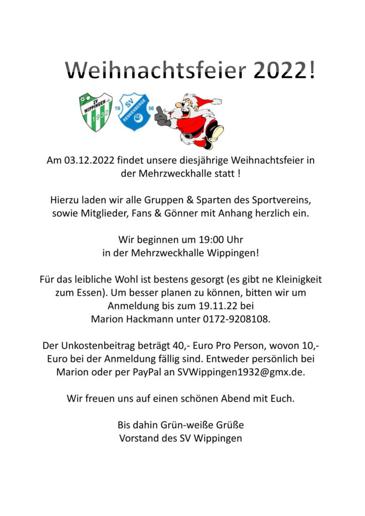 Einladung zur Weihnachtsfeier des SV Wippingen