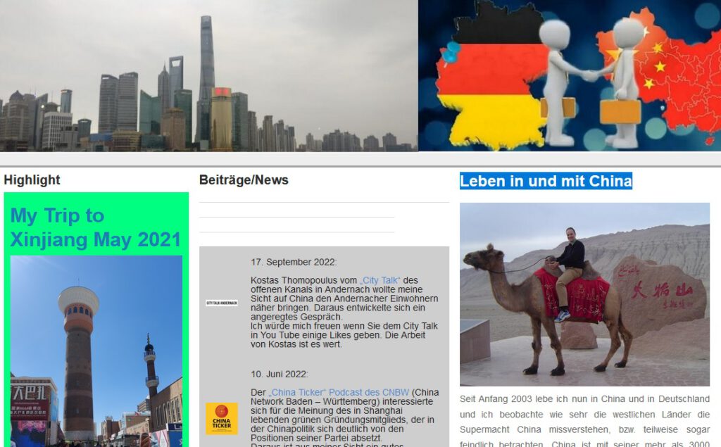 Jürgen Kurz, Homepage zu China