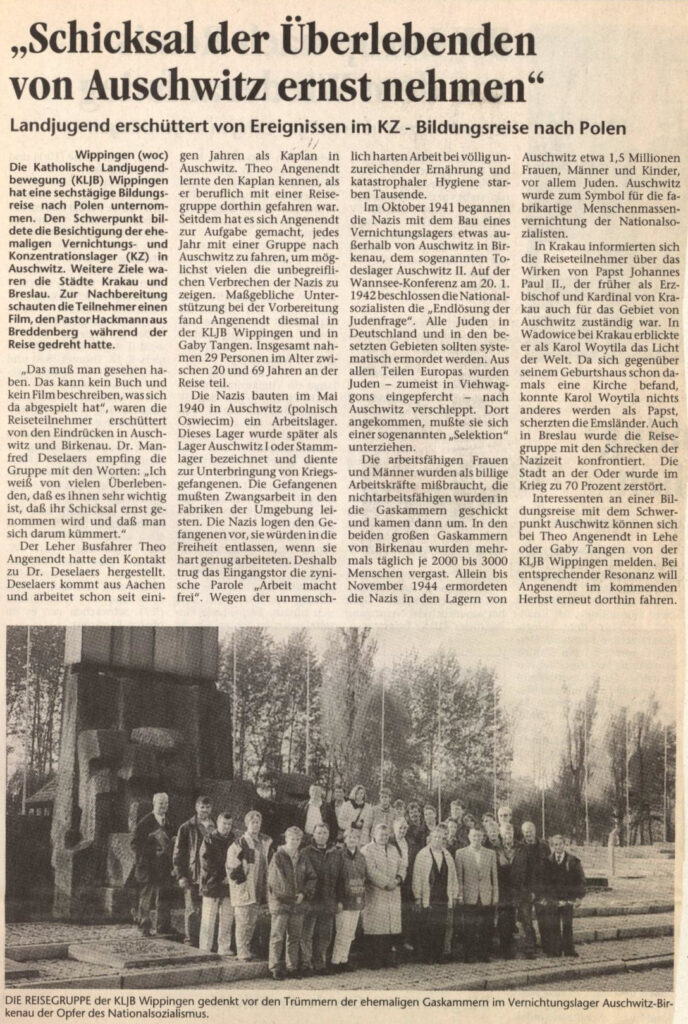 Ems-Zeitung vom 12.01.1998 über Auschwitzfahrt KLJB Wippingen
