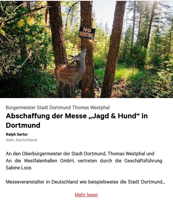 Petition Abschaffung Jagd und Hund