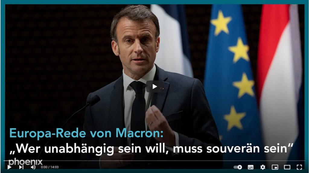 Screenshot Macron-Rede in Den Haag 04-2023