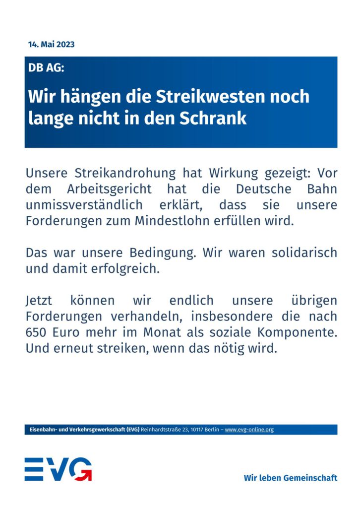 Aushang der EVG für die KollegInnen 05/2023