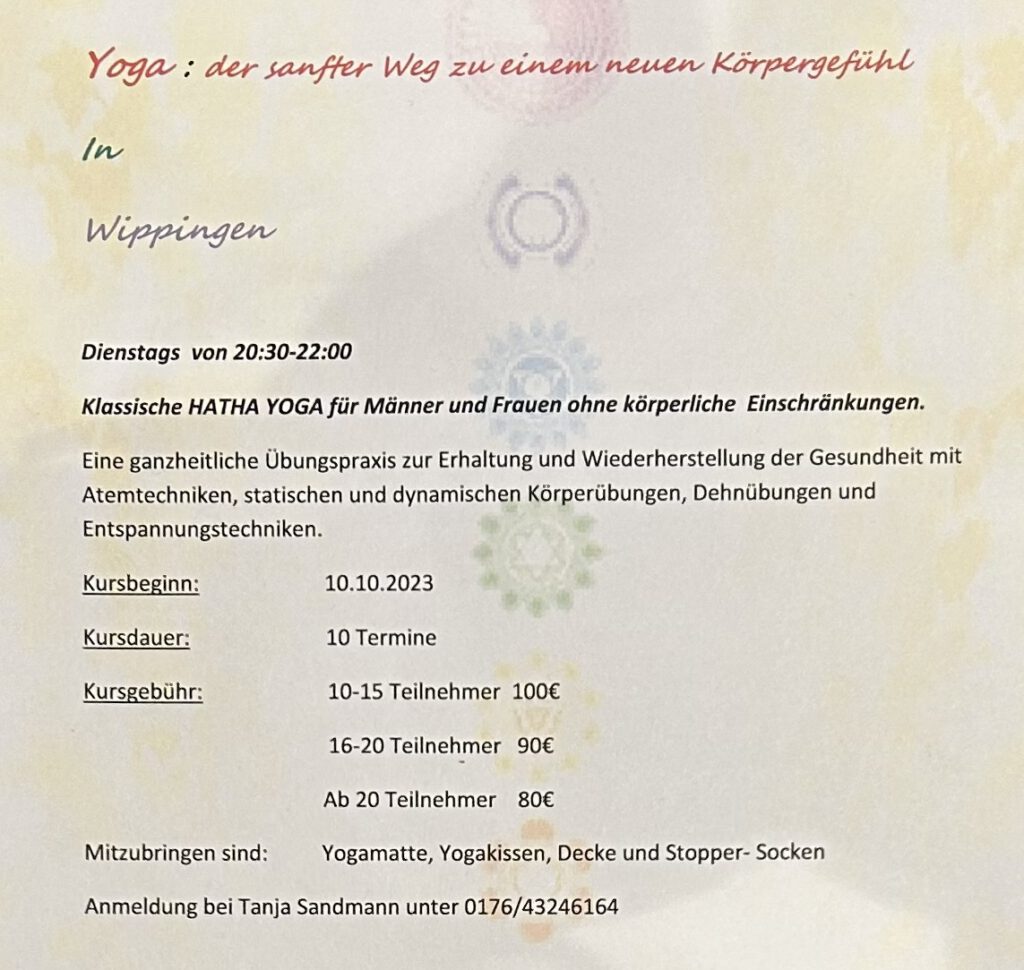 Flyer Dienstagskurs Yoga