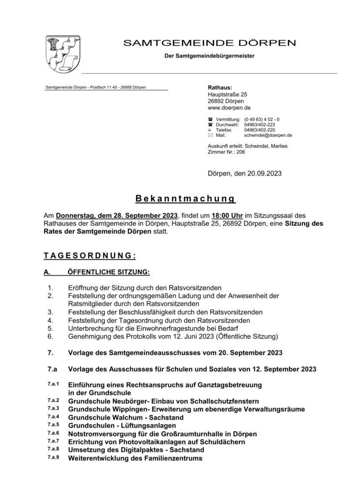 Einladung zur Samtgemeinderatssitzung