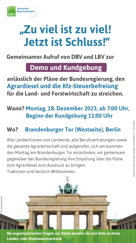 Flyer Demo für Agrardiesel Berlin 18.12.2023