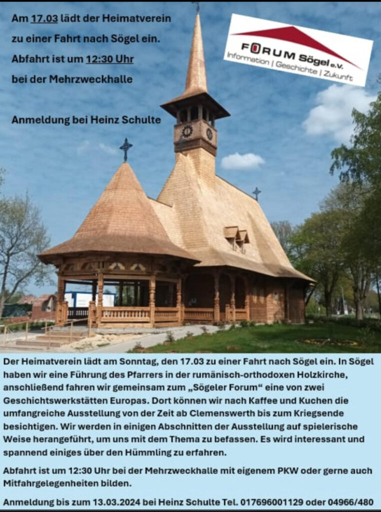 Flyer des heimatvereins zur Besichtigung der rumänisch-orthodoxen Holzkirche