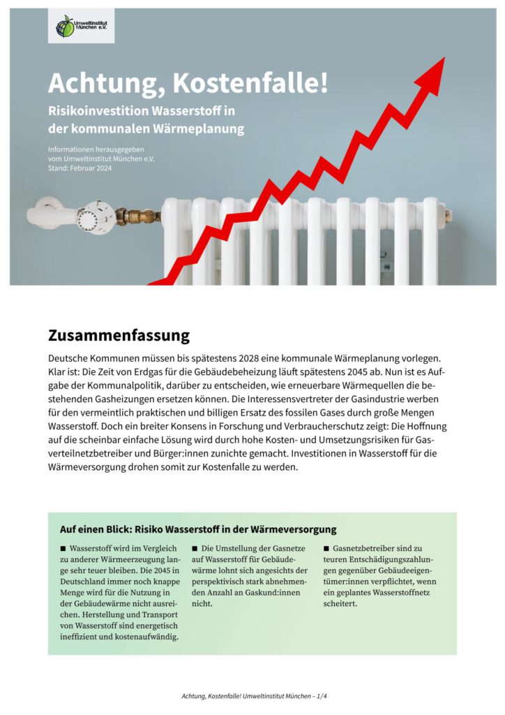 Infoblatt Wasserstoff bei der Gebäudewärmung