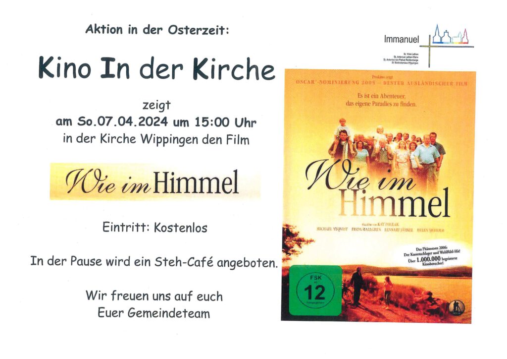 Plakat Kino in der Kirche: Wie im Himmel