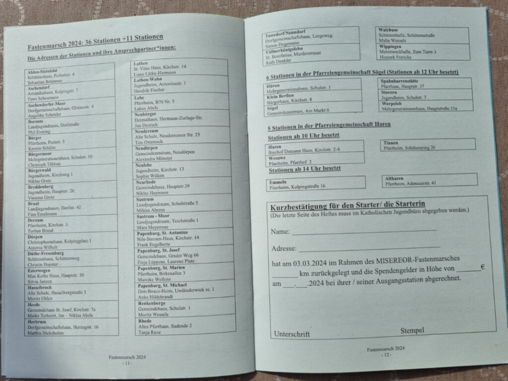 Verpflegungsstationen des Fastenmarschs 2024