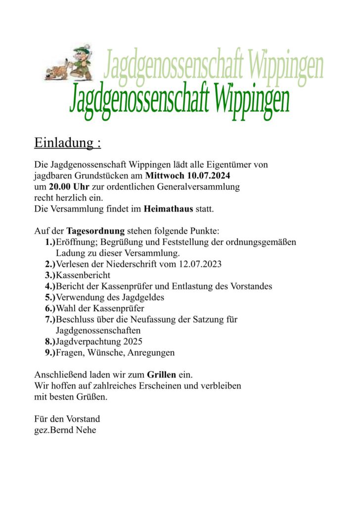 Einladung zur Generalversammlung der Jagdgenossenschaft