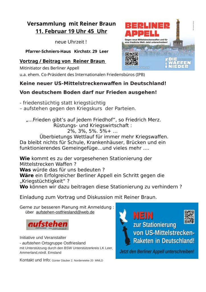 Flyer Vortrag von Reiner Braun