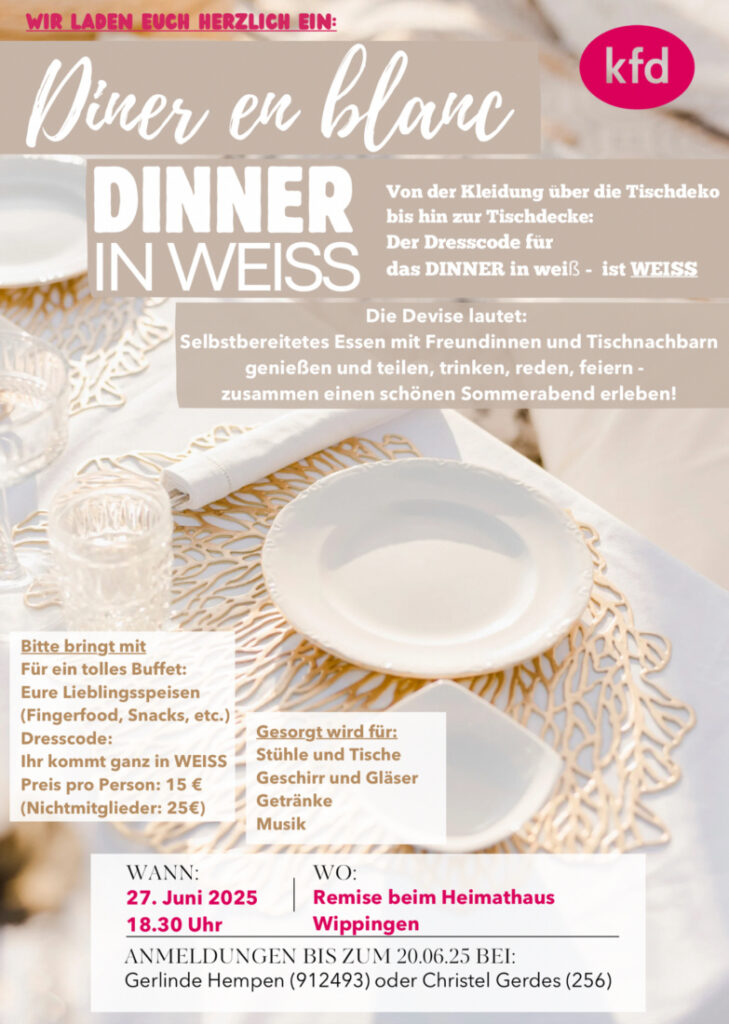 Flyer der KFD zum Dinner in Weiß 2025