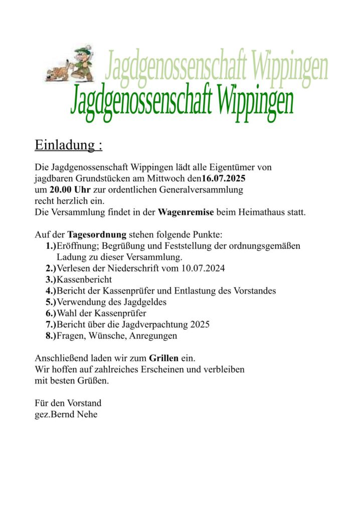Einladung der jagdgenossenschaft zur Generalversammlung 2025