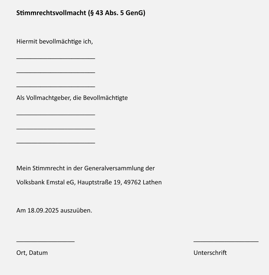 Formular für Stimmrechtsvollmacht