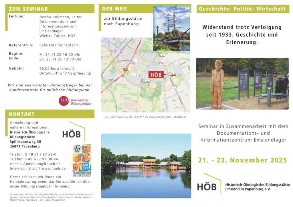 Flyer Seminar "Widerstand trotz Verfolgung ab 1933" vom 21. bis 23. November 