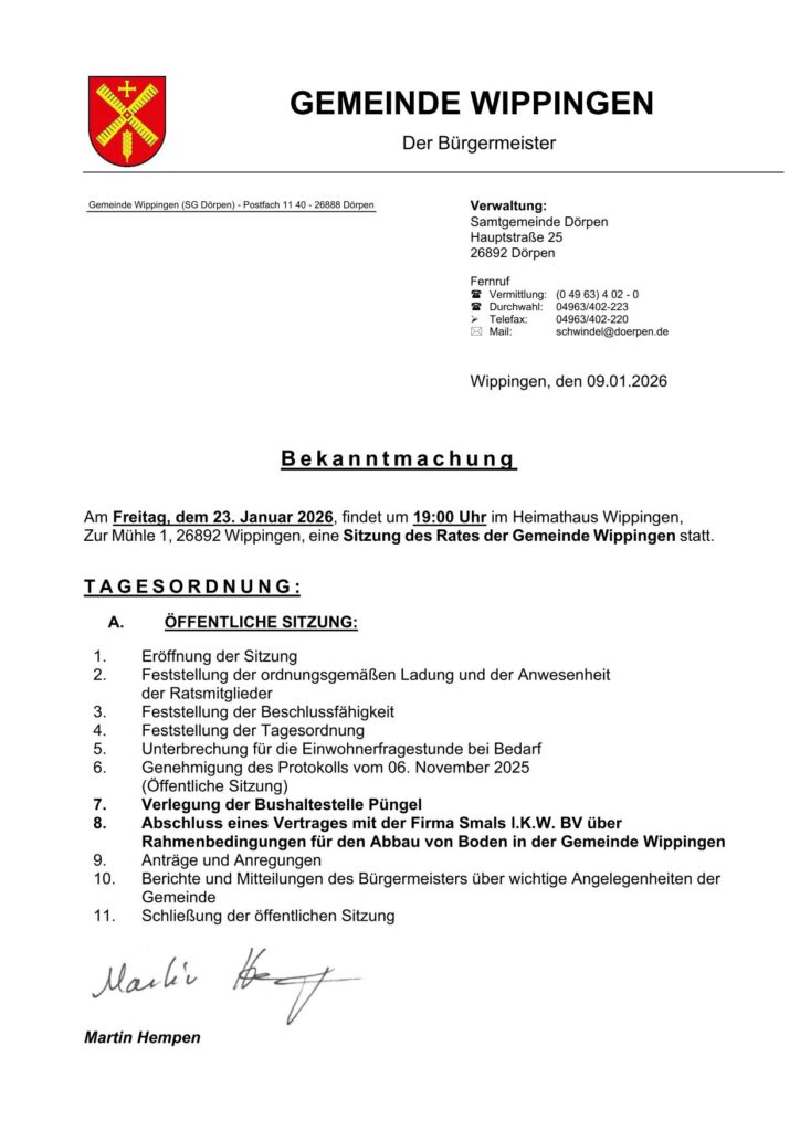 Einladung gemeinderatssitzung