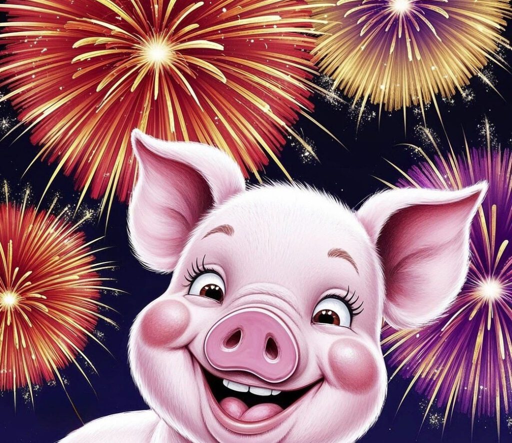 Schwein mit Feuerwerk