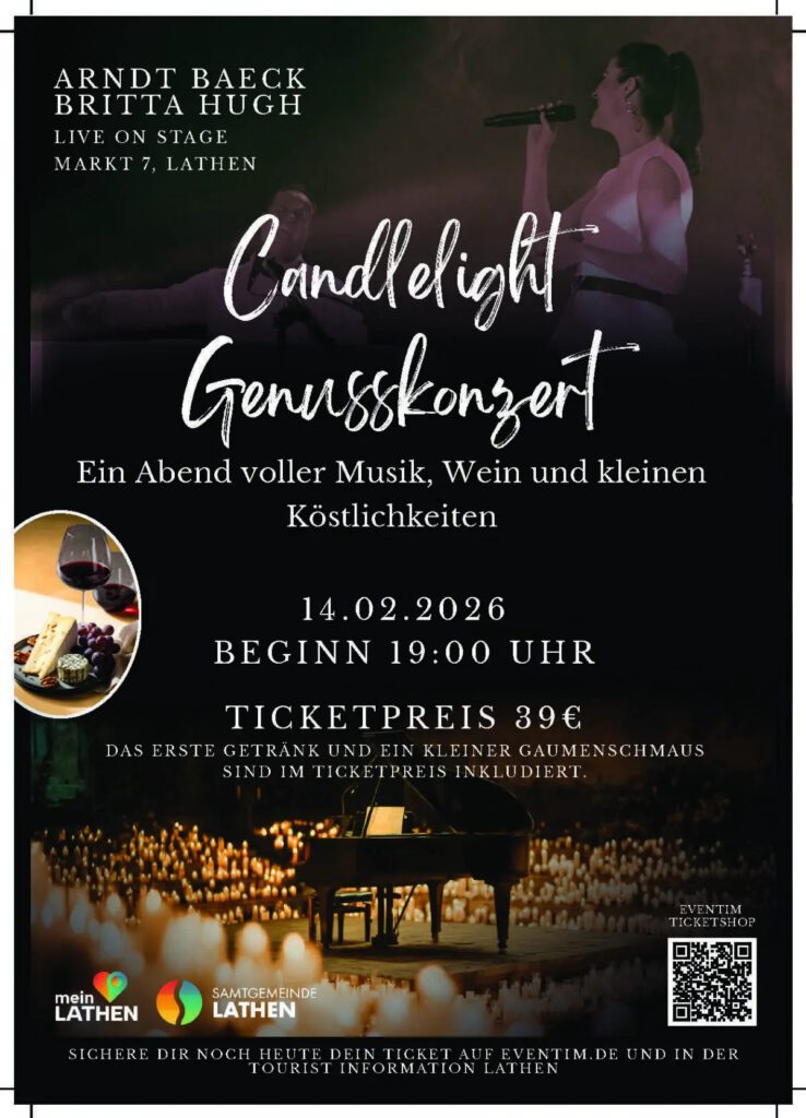 Plakat Candlelight Dinner im Markt 7, Lathen, 14.02.2026