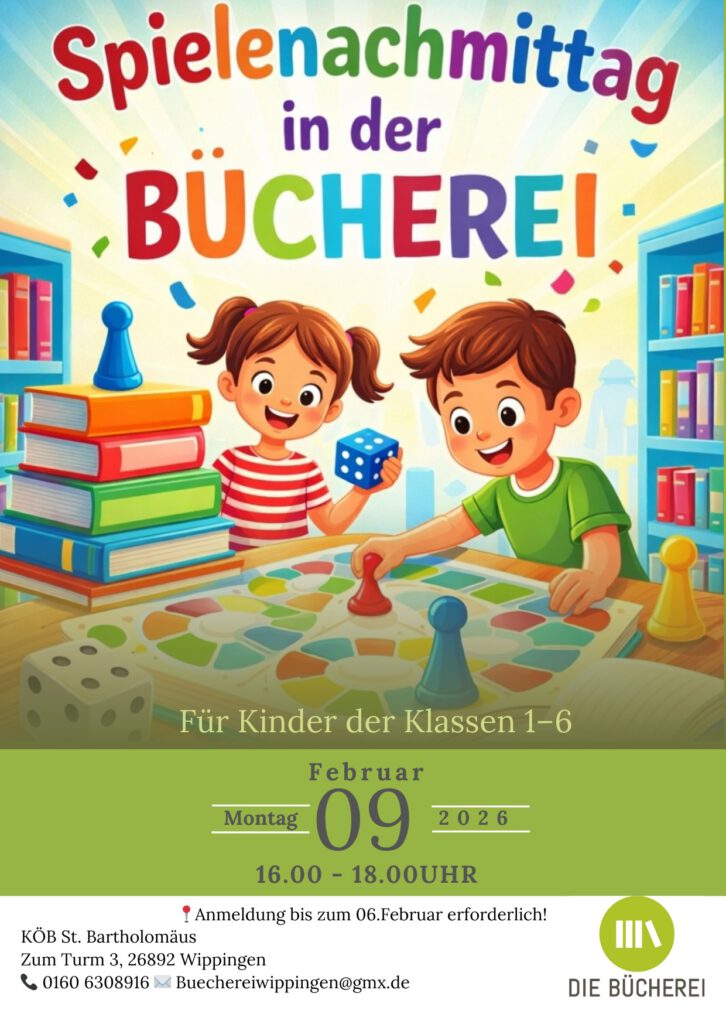 Flyer Spielenachmittag Bücherei 2-2026