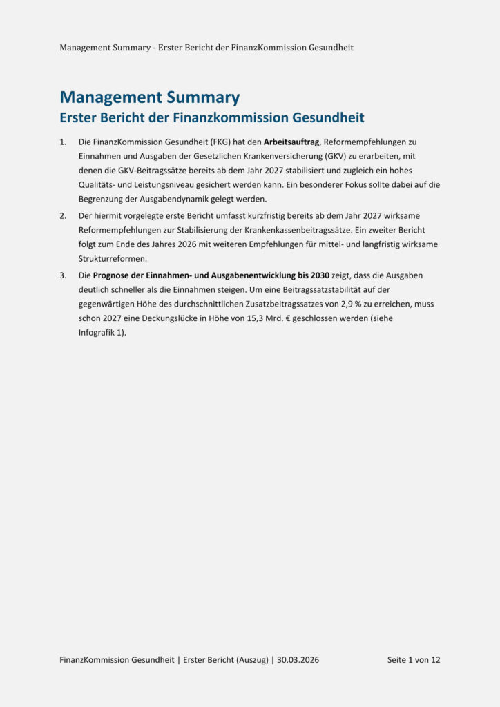 Bericht Finanzkommission Gesundheit Summary