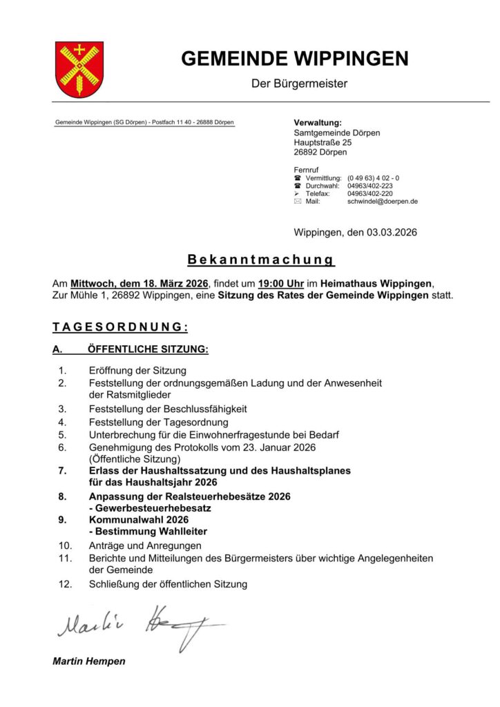 Einladung Gemeinderatssitzung 03/2026