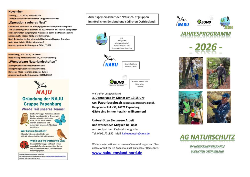 Jahresprogramm Arbeitsgemeinschaft der Naturschutzgruppen im nördlichen Emsland